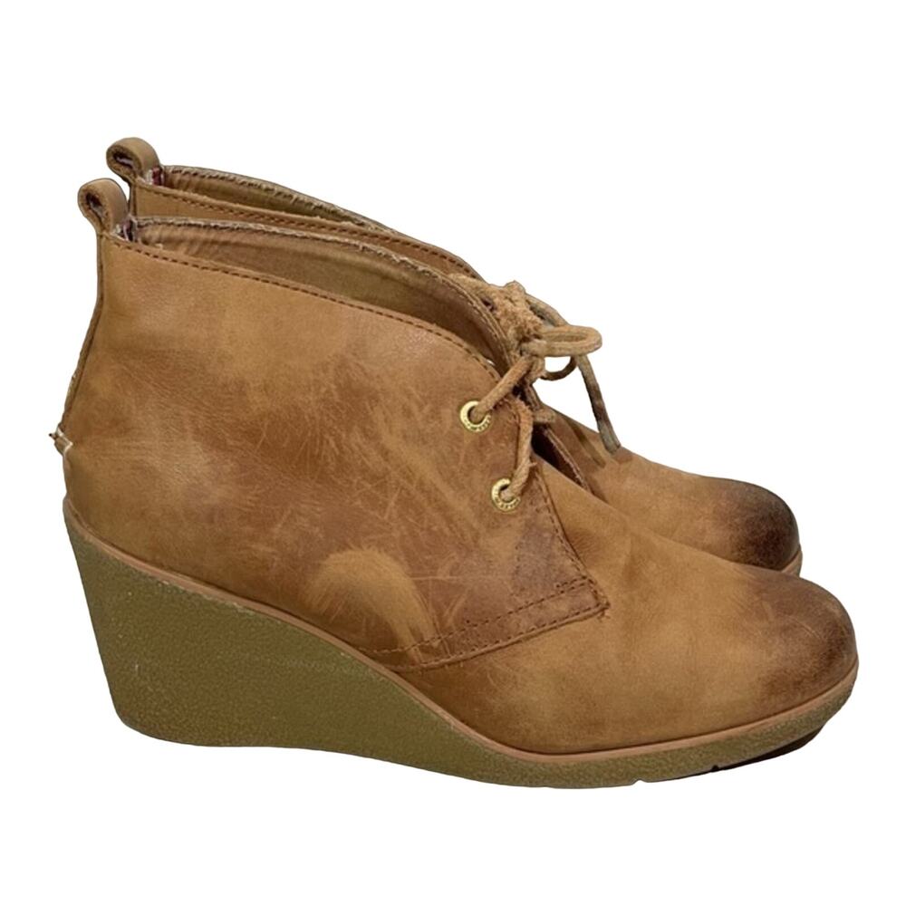 Sperry Topsider Harlow Burnished Leather Wedge Bootie  Cognac Sz9 Sold Out